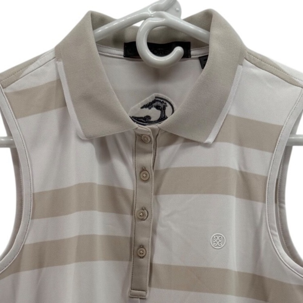 G/FORE Womens XS Sleeveless Golf Polo Tan White Striped Ocean Forest Logo